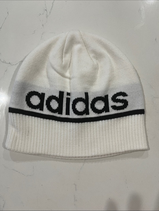 adidas Other - NWOT Adidas White Beanie with Black Logo Stripe